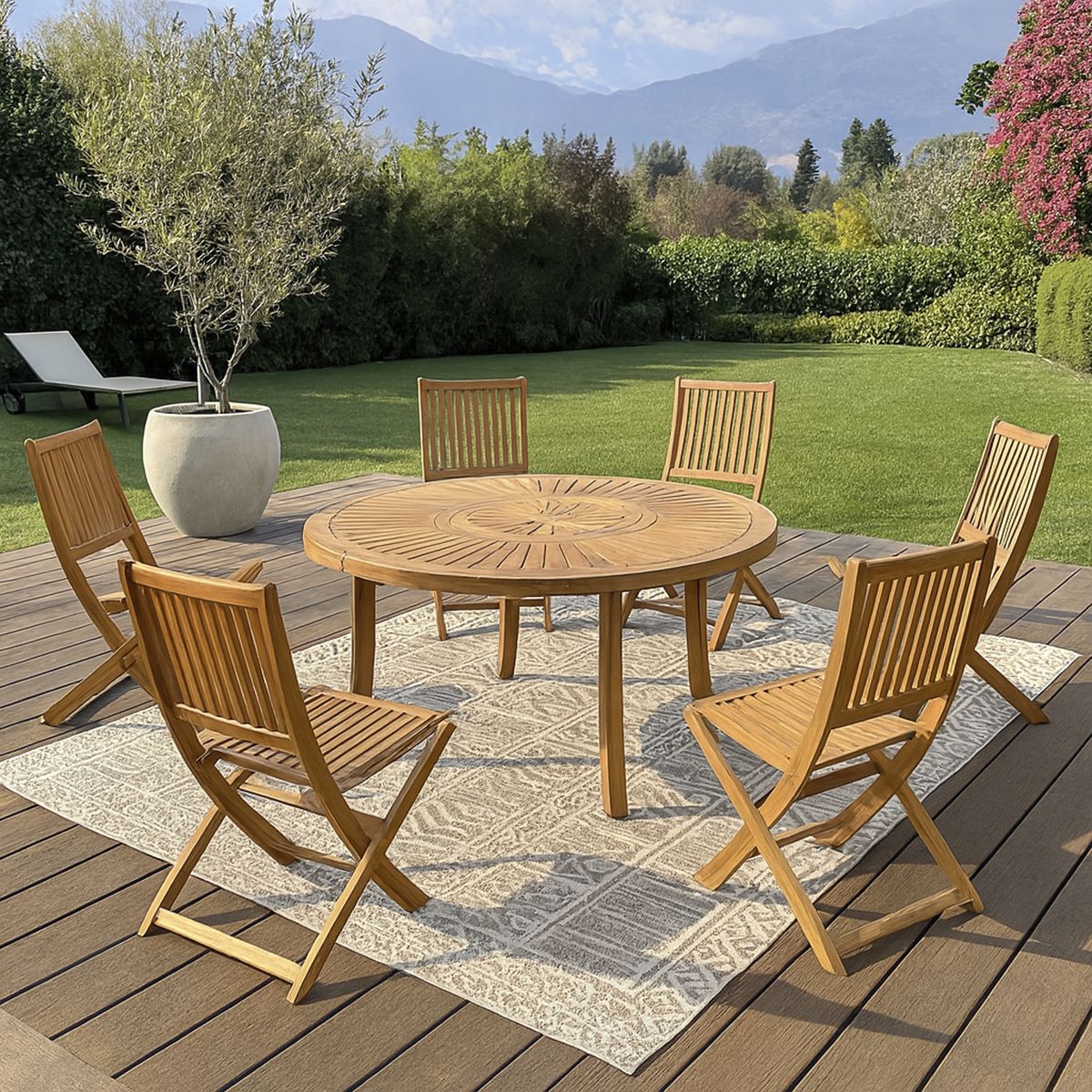 JUST HOME COLLECTION - Juego de Comedor de Terraza Madera 6 Personas Natural