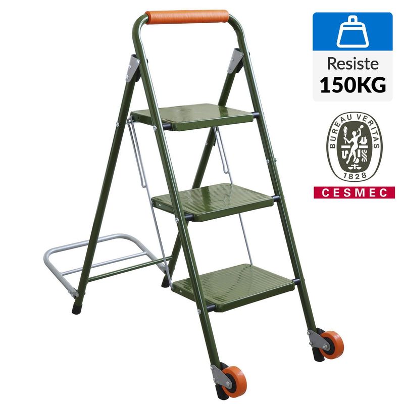 BAUKER - Escala carro De tijera Acero 96 cm 3 Peldaños