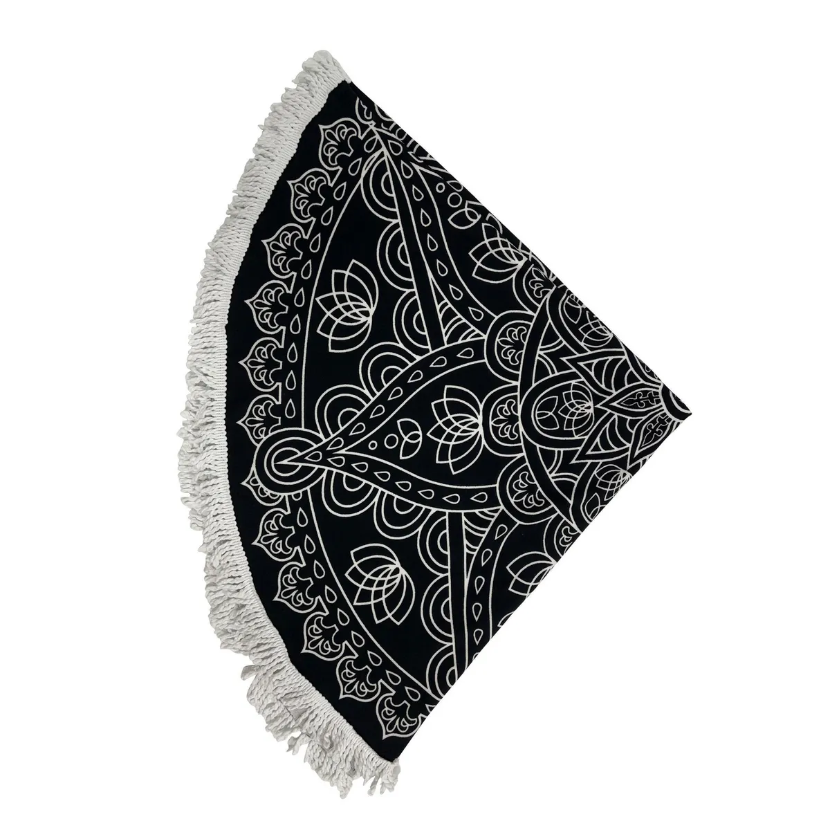 KLIMBER - Toalla Playa Redonda Mandala 230 gr Microfibra 150x150 cm Blanco/Negro