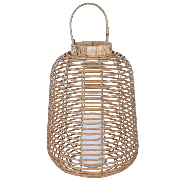 Farol Decorativo Ratan Con Vela Led 38 Cm