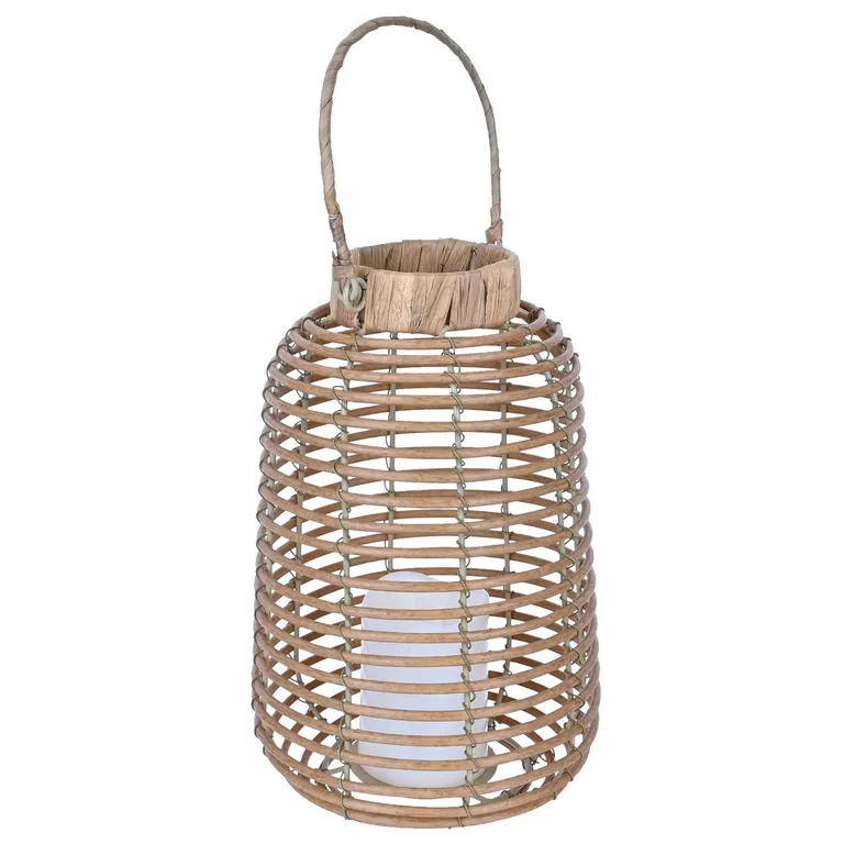 Farol Ratan Decorativo Con Vela Led 29 Cm