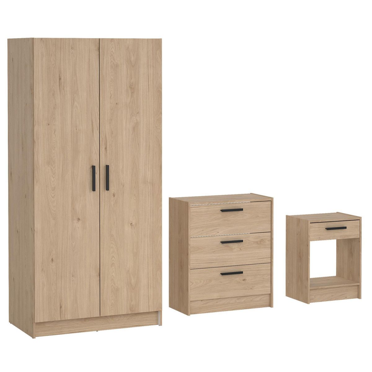 TVILUM - Closet + Velador + Cómoda Río Color Roble