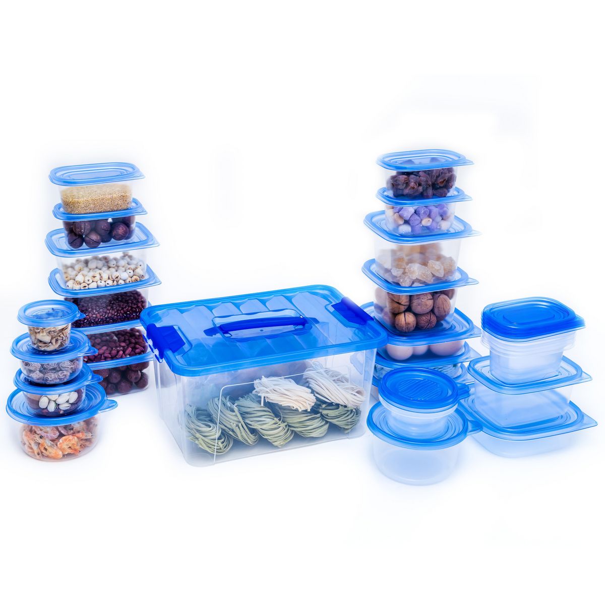 JUST HOME COLLECTION - Juego Contenedores Plásticos 54 Piezas Tapa Azul