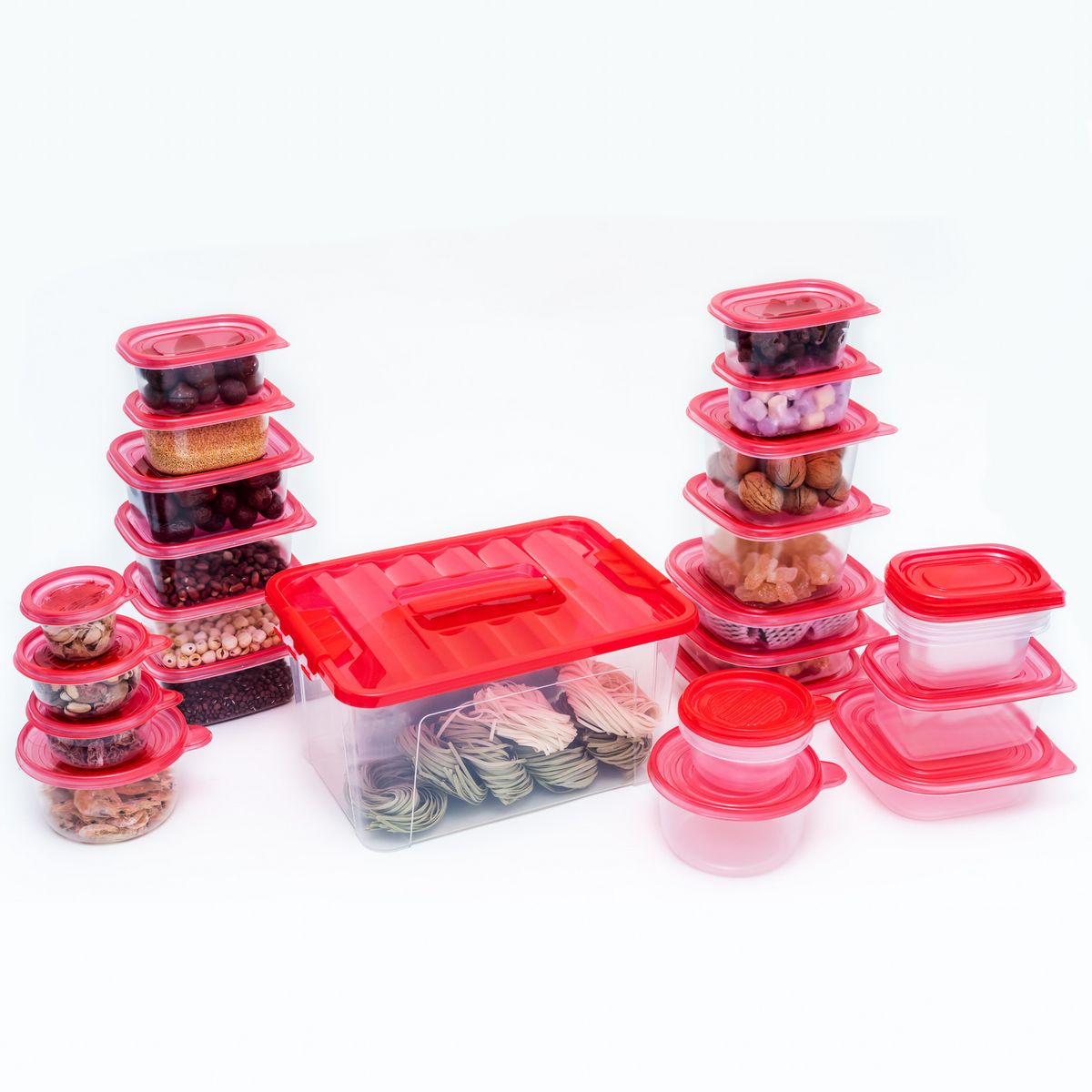 JUST HOME COLLECTION - Juego Contenedores Plásticos 54 Piezas Tapa Roja