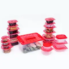 JUST HOME COLLECTION - Juego Contenedores Plásticos 54 Piezas Tapa Roja
