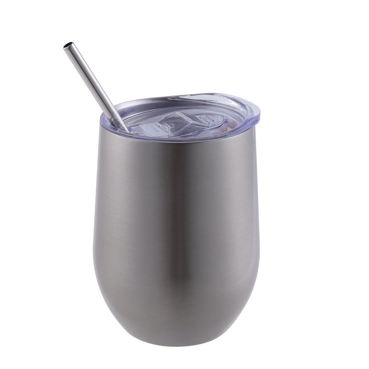 JUST HOME COLLECTION - Vaso con Bombilla y Cepillo 354 ml Acero Inoxidable Plateado