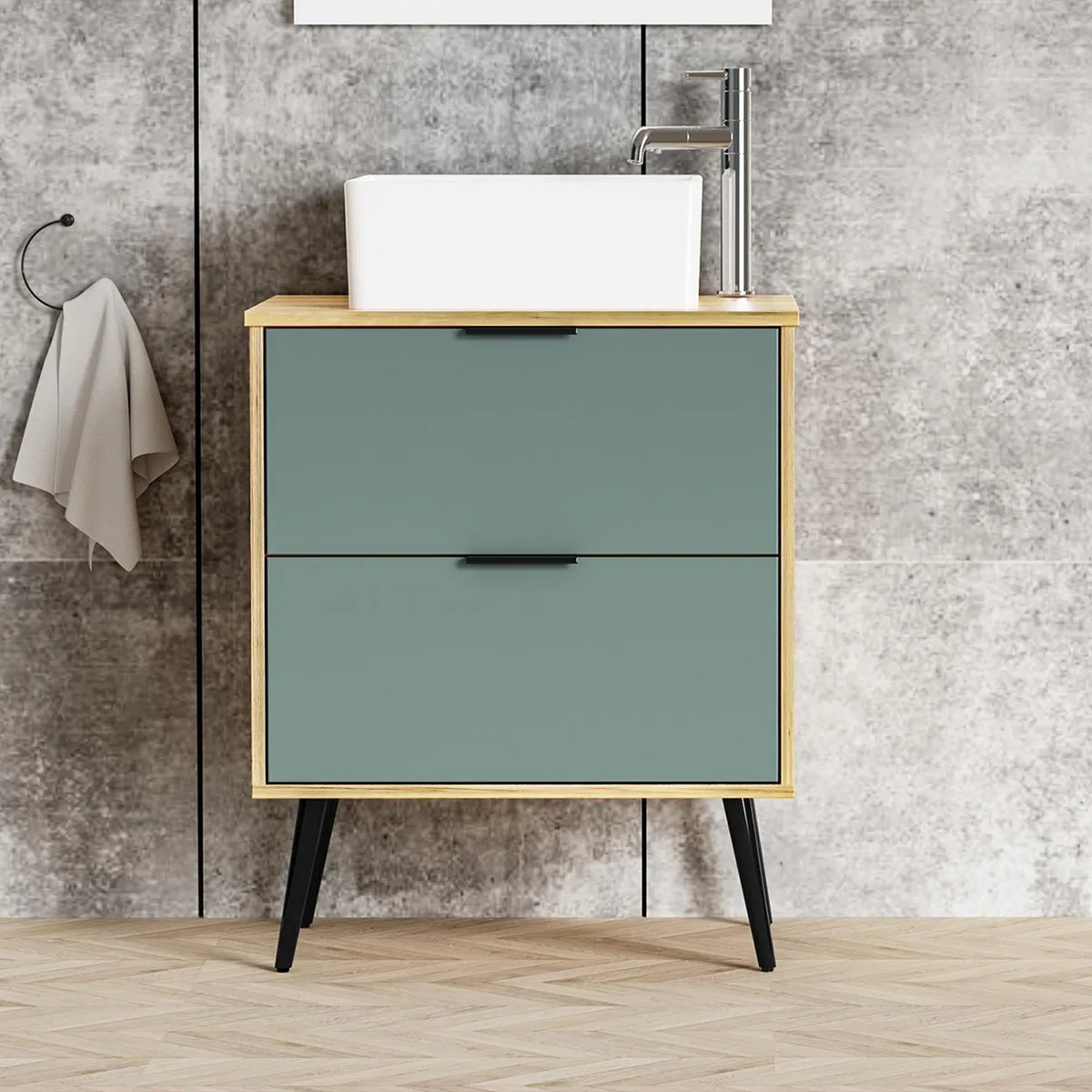 SENSI DACQUA - Mueble de Baño Suecia Verde mate 60x87x46 cm con Lavamanos