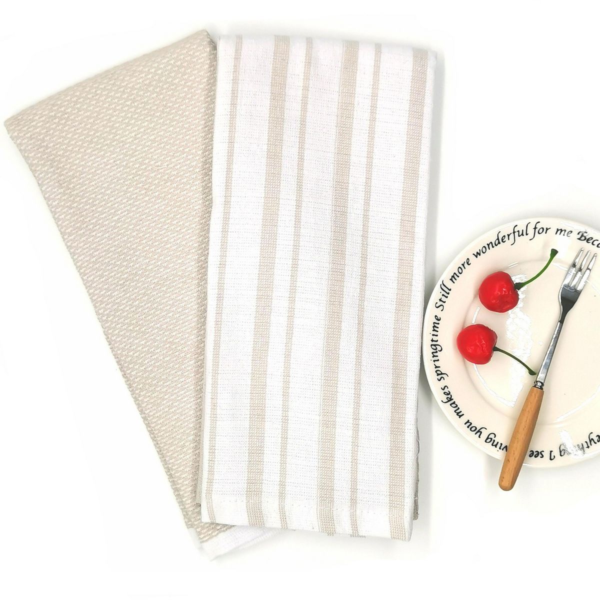 JUST HOME COLLECTION - Set 2 Paños de cocina Rectangular 40x60 cm Rayas Beige
