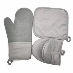 JUST HOME COLLECTION - Set 2 guantes + Posa olla Algodón Gris