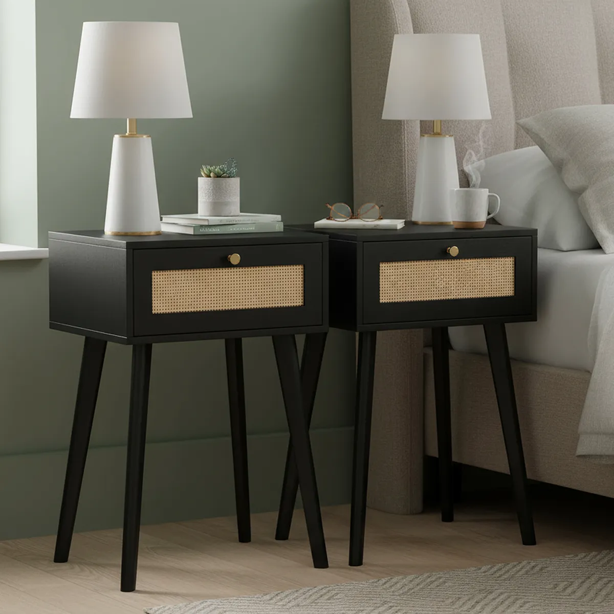 JUST HOME COLLECTION - Set de 2 Veladores 2 Cajón(es) Bali 30x60x40 cm Café