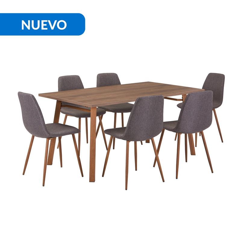 JUST HOME COLLECTION - Juego de Comedor Mira 6 Sillas Mesa Rectangular 90 x 160 x 75 cm Madera