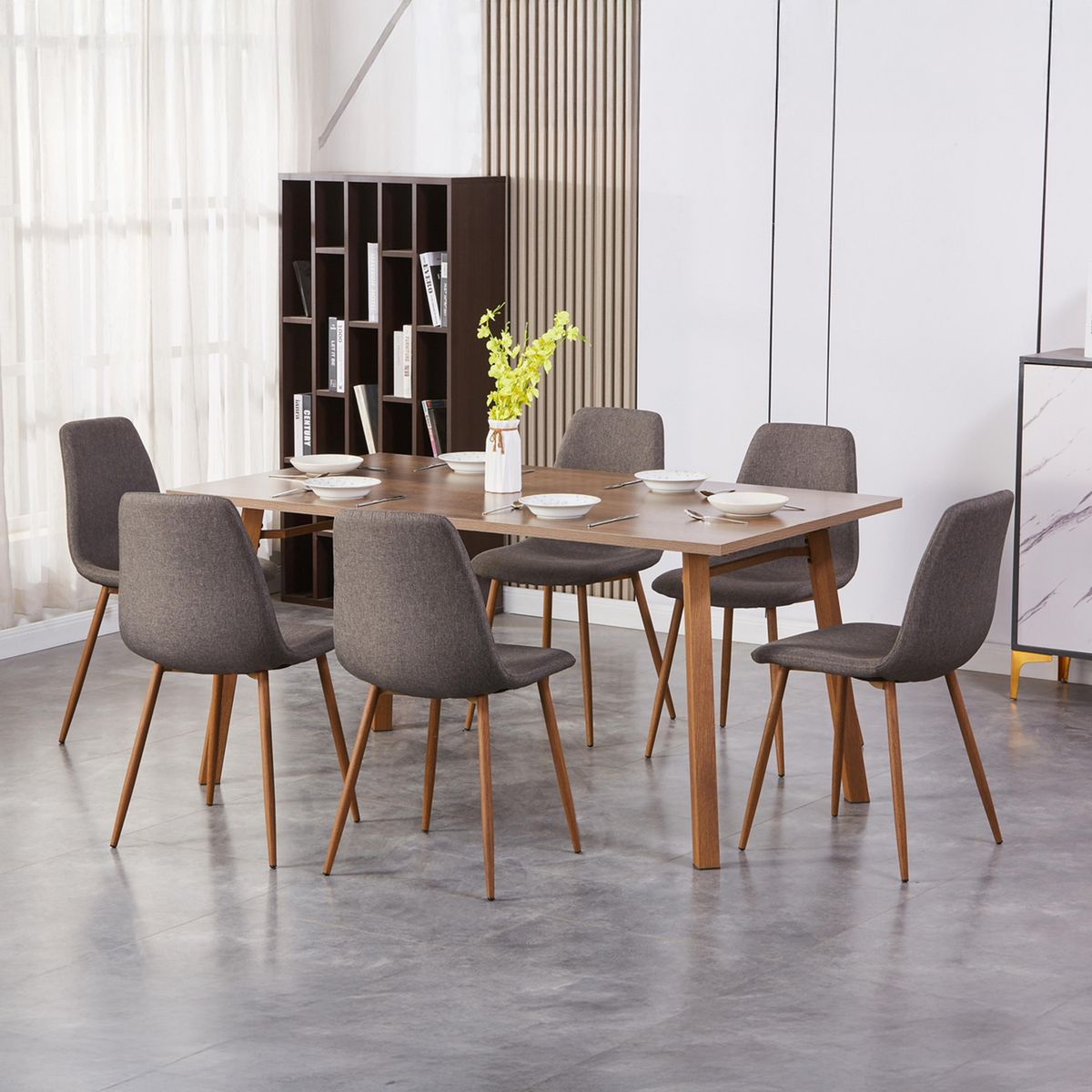 JUST HOME COLLECTION - Juego de Comedor Mira 6 Sillas Mesa Rectangular 90 x 160 x 75 cm Madera