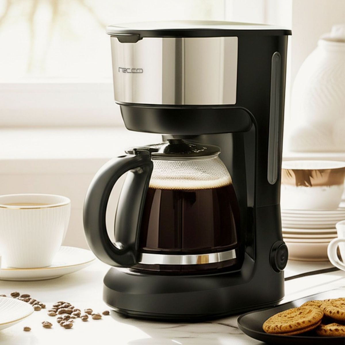 RECCO - Cafetera Eléctrica 750 ml 600 W Negro/ Plateado