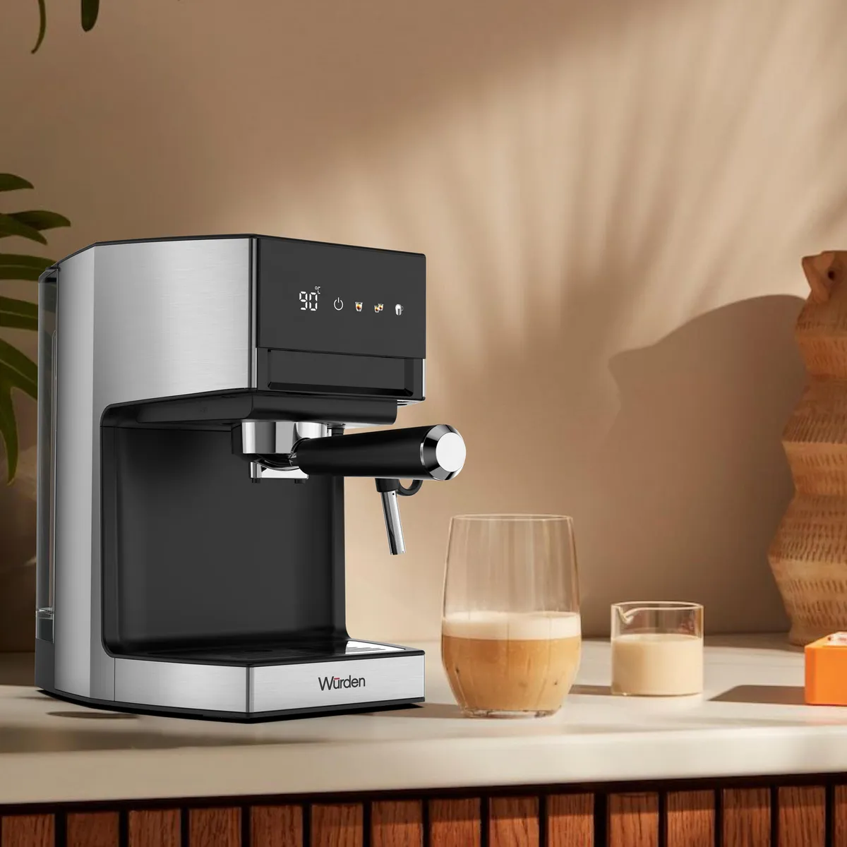 WURDEN - Cafetera Programable Espresso 1.2 l 1250 W Negro/ Plateado