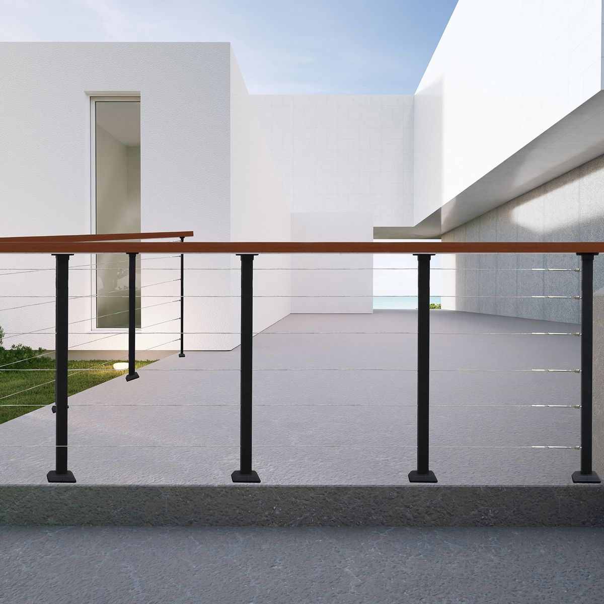 HOLZTEK - Baranda Cuadrada Plana Aluminio 1 m con 1 Poste