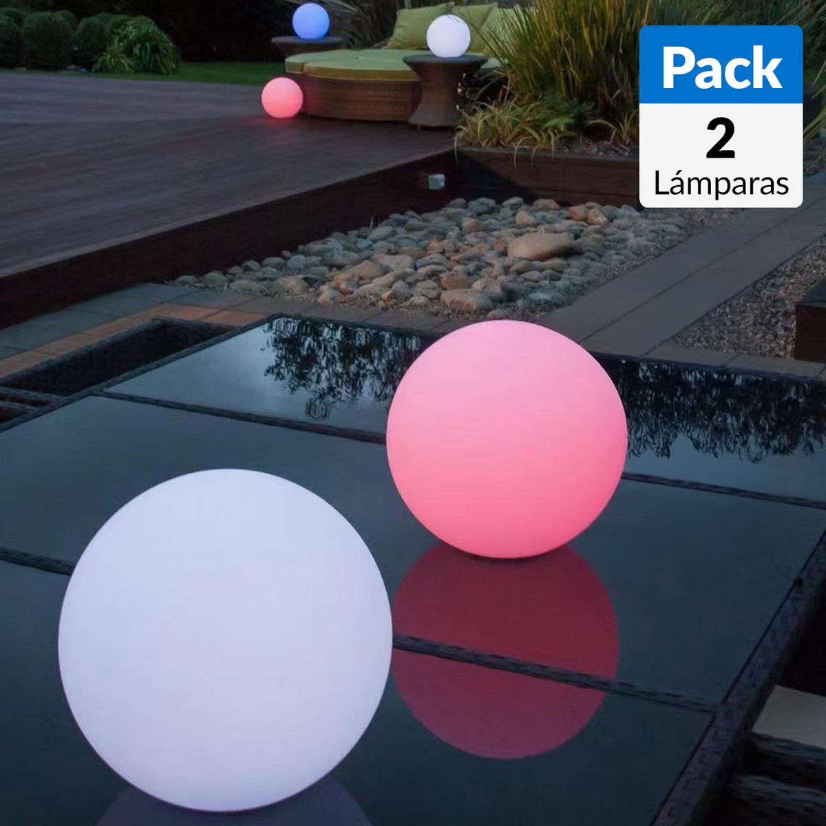 JUST HOME COLLECTION - Pack 2 Lámparas Exterior Bola RGB 0,5 W IP66 Luz Multicolor