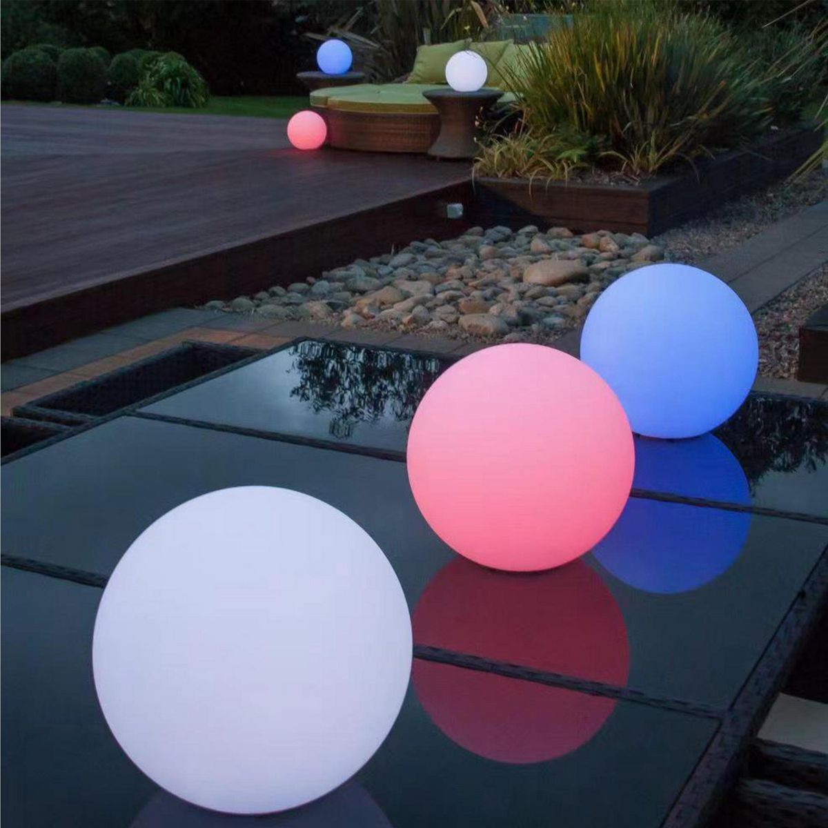 JUST HOME COLLECTION - Pack 2 Lámparas Exterior Bola RGB 0,5 W IP66 Luz Multicolor