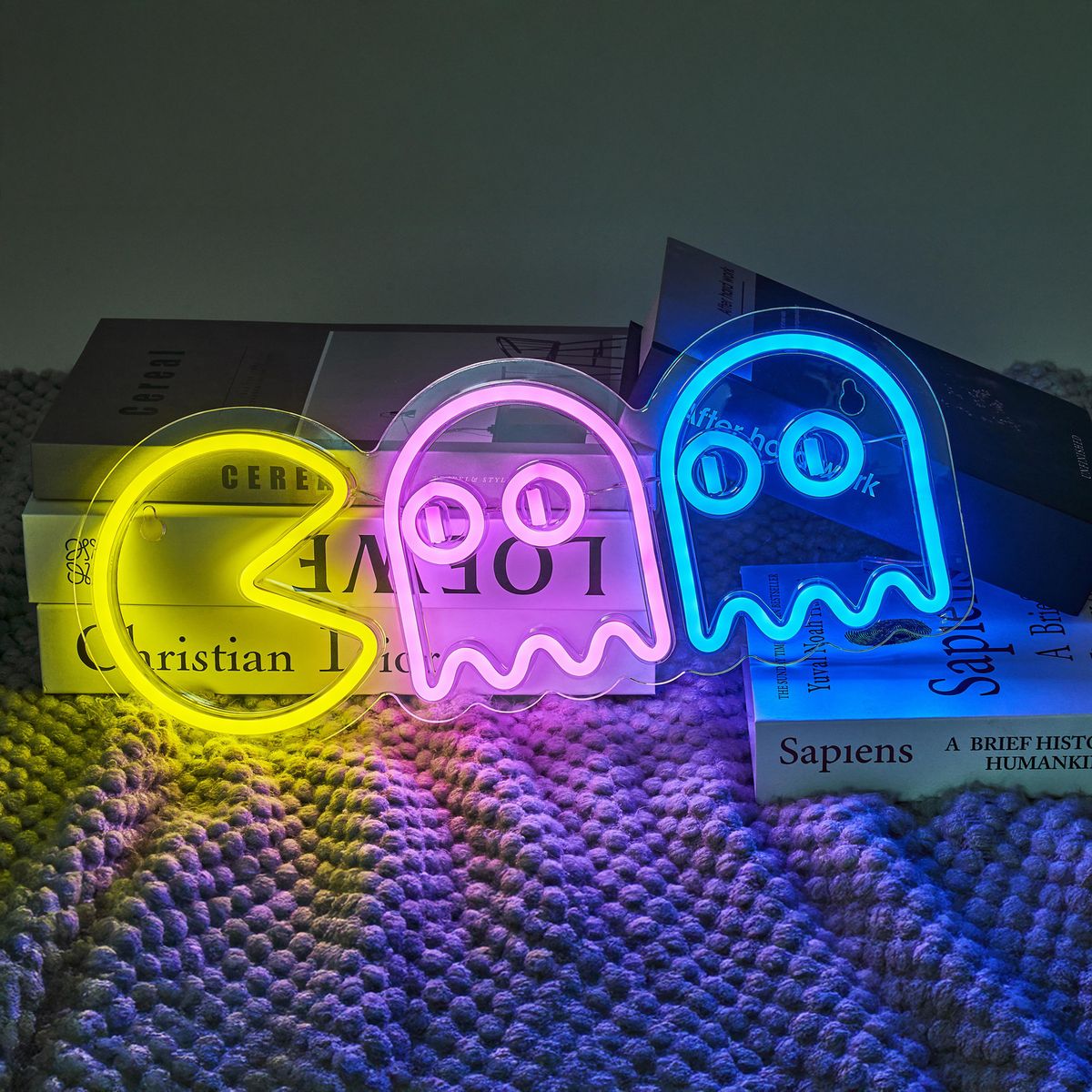 JUST HOME COLLECTION - Lámpara Led Neón Batería Ghosts Multicolor 38x15 cm