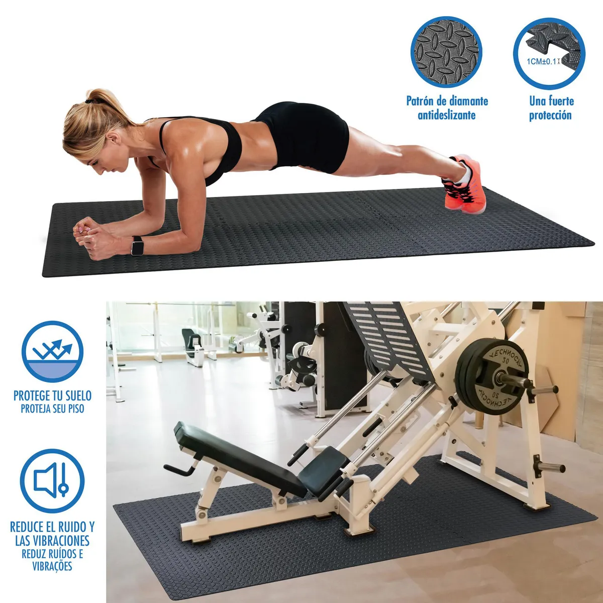 JUST HOME COLLECTION - Set 6 Tatami Alfombra Goma Deporte 61x61 cm Negro