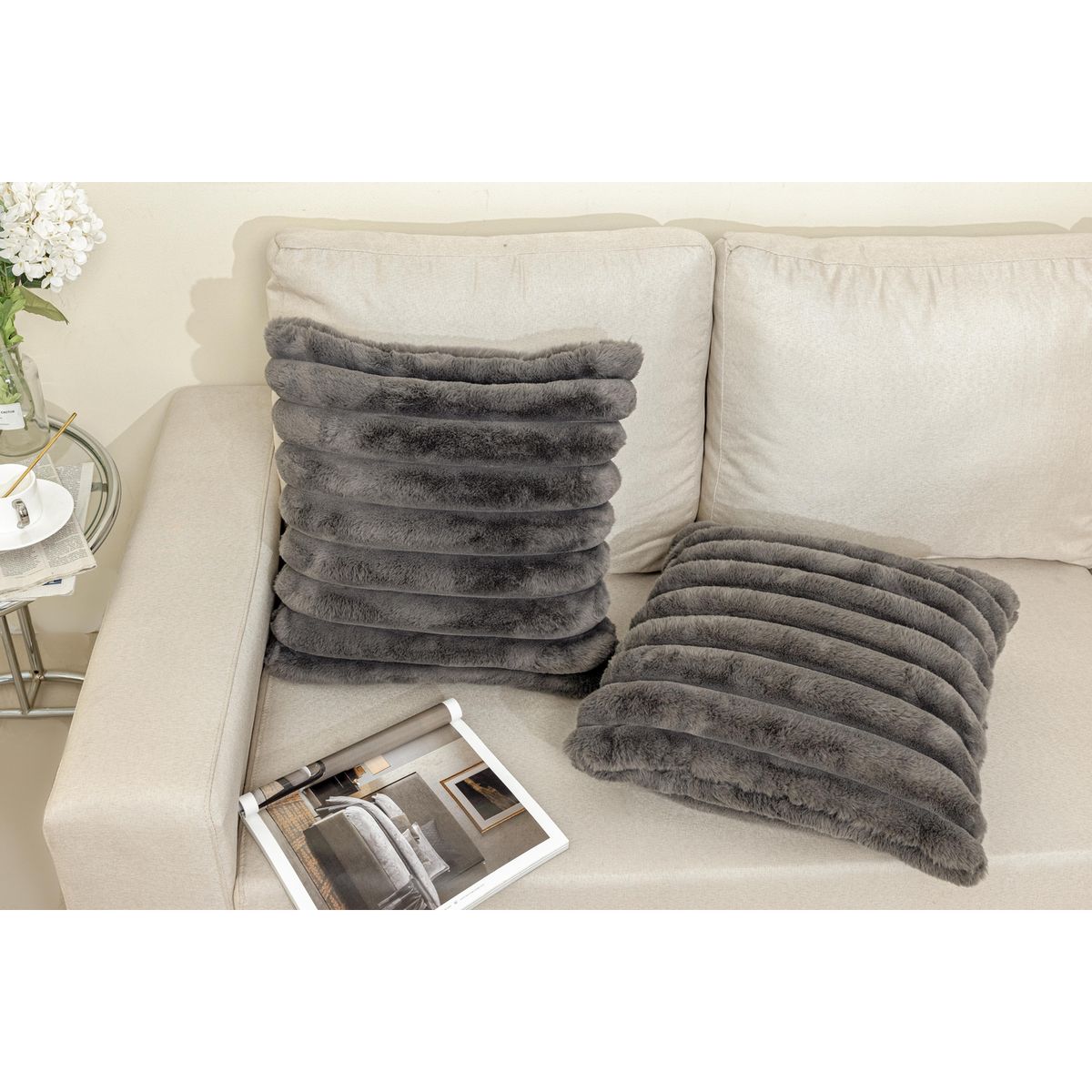 JUST HOME COLLECTION - Pack 2 cojines Fauxfur Gráfito 45x45 cm