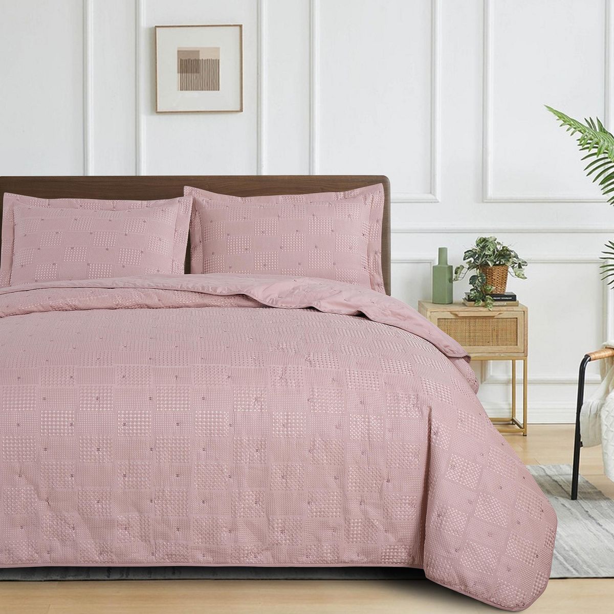 JUST HOME COLLECTION - Quilt 2 plazas Waffle Geo Rosado 