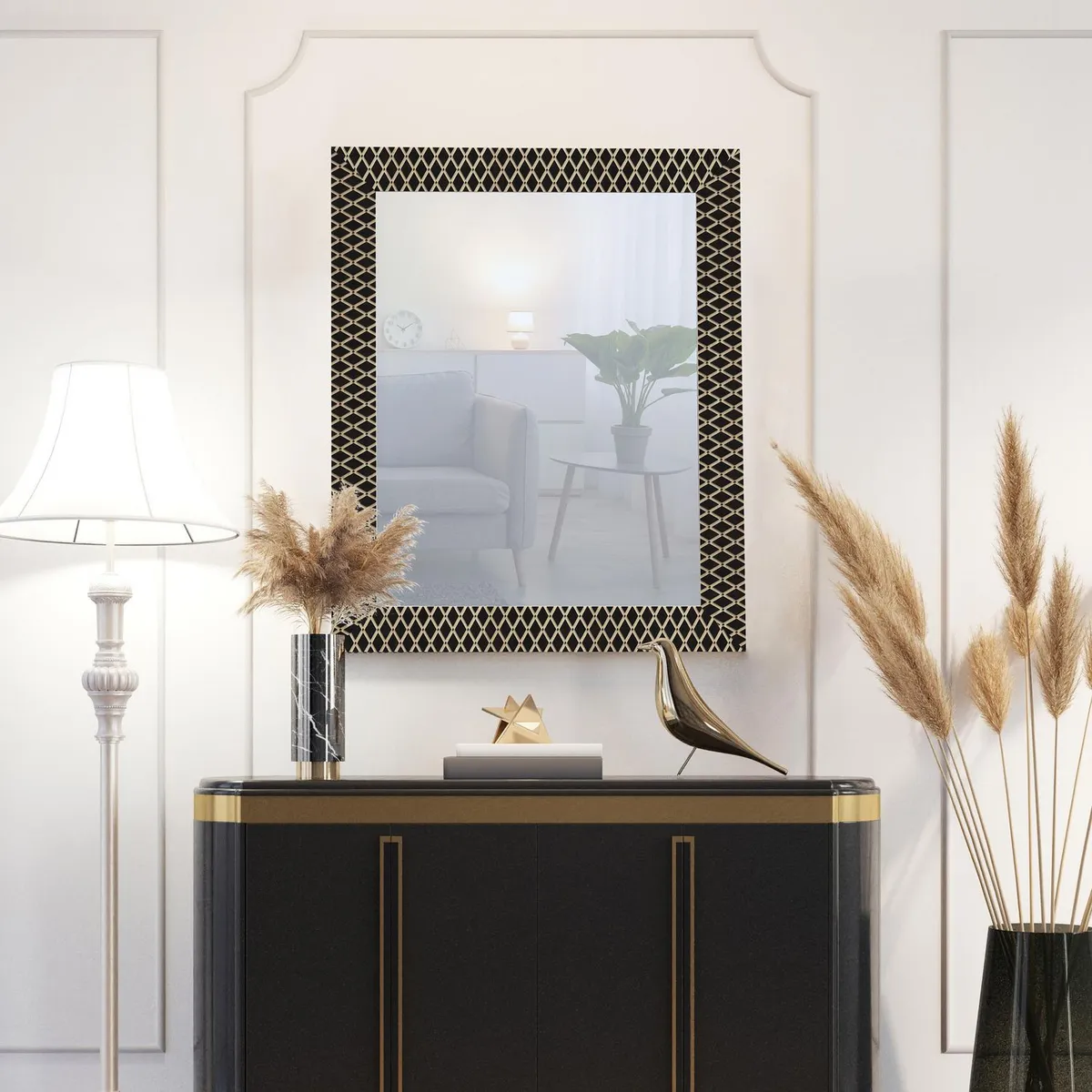 JUST HOME COLLECTION - Espejo Decorativo Forma Rectangular 69x84 cm Negro Geo