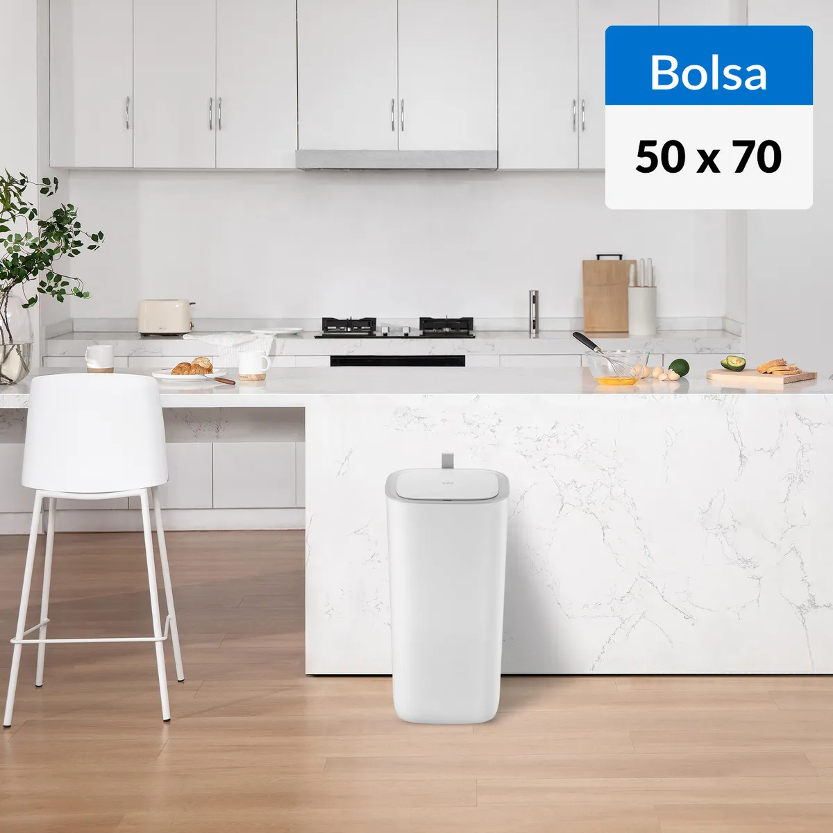 EKO - Basurero con Sensor Bolsa 50x70 cm 30 Litros Plástico Blanco