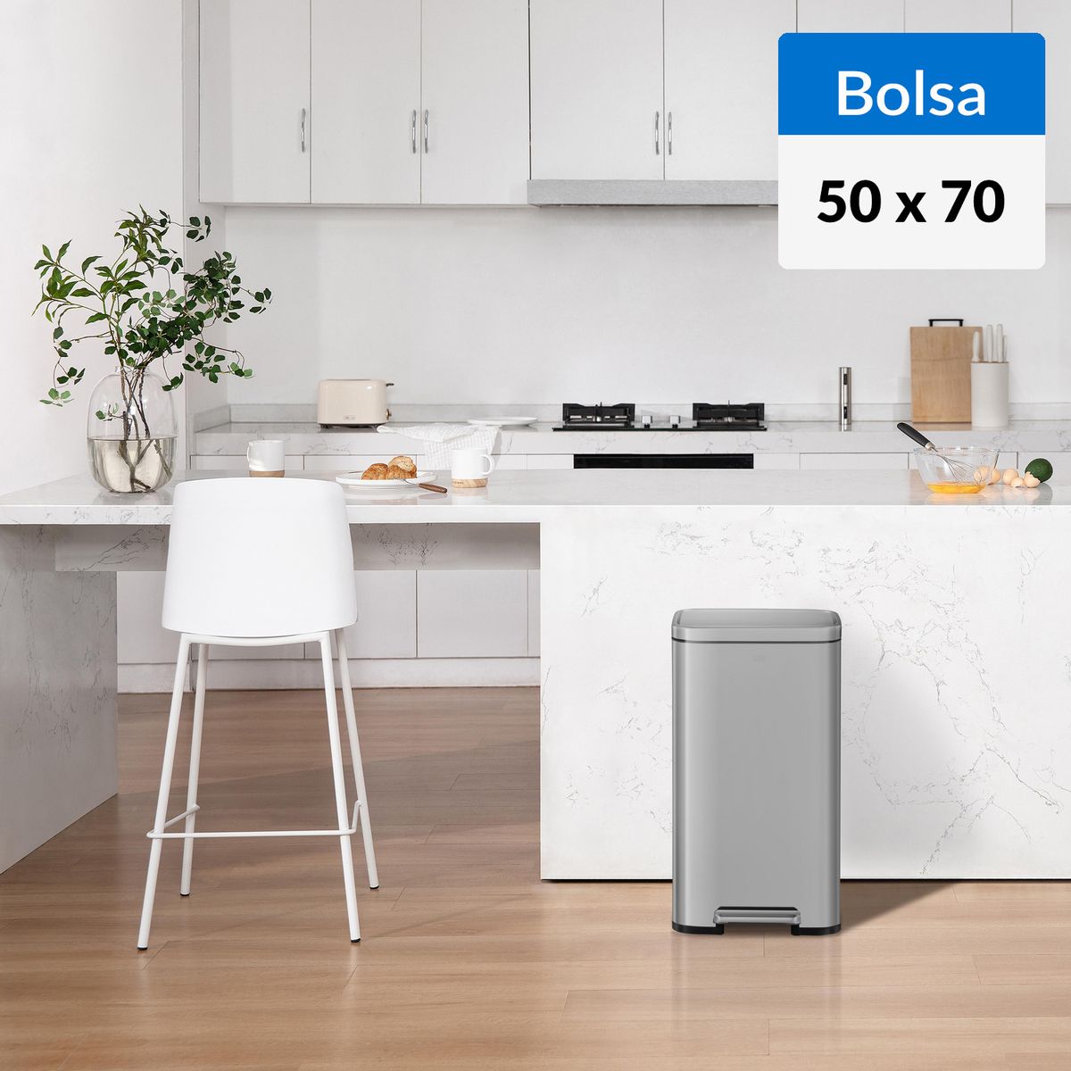 EKO - Basurero de Bolsa 50x70 cm 30 Litros Acero Inoxidable Gris Mate