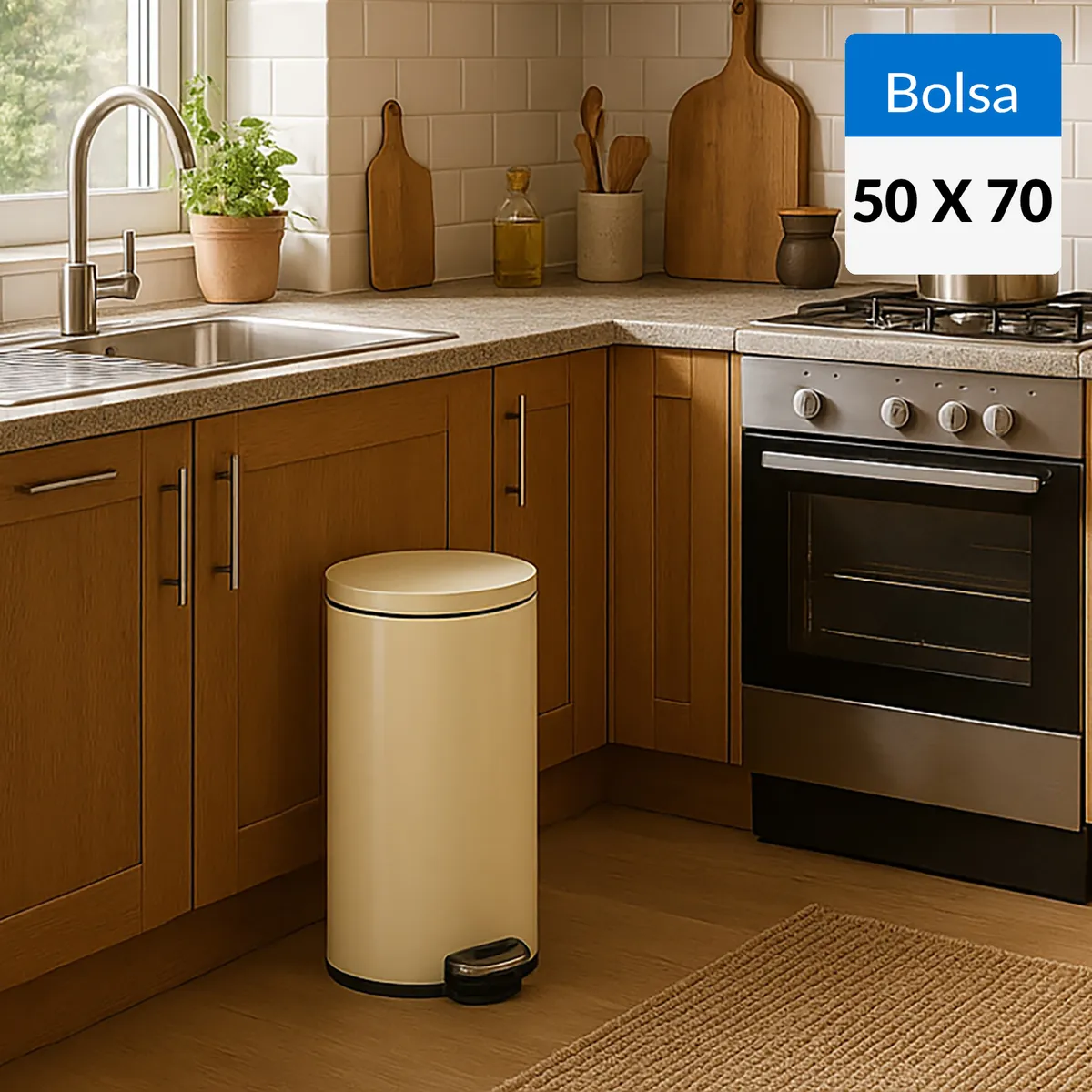 EKO - Basurero de Bolsa 50x70 cm 30 Litros Plástico Crema