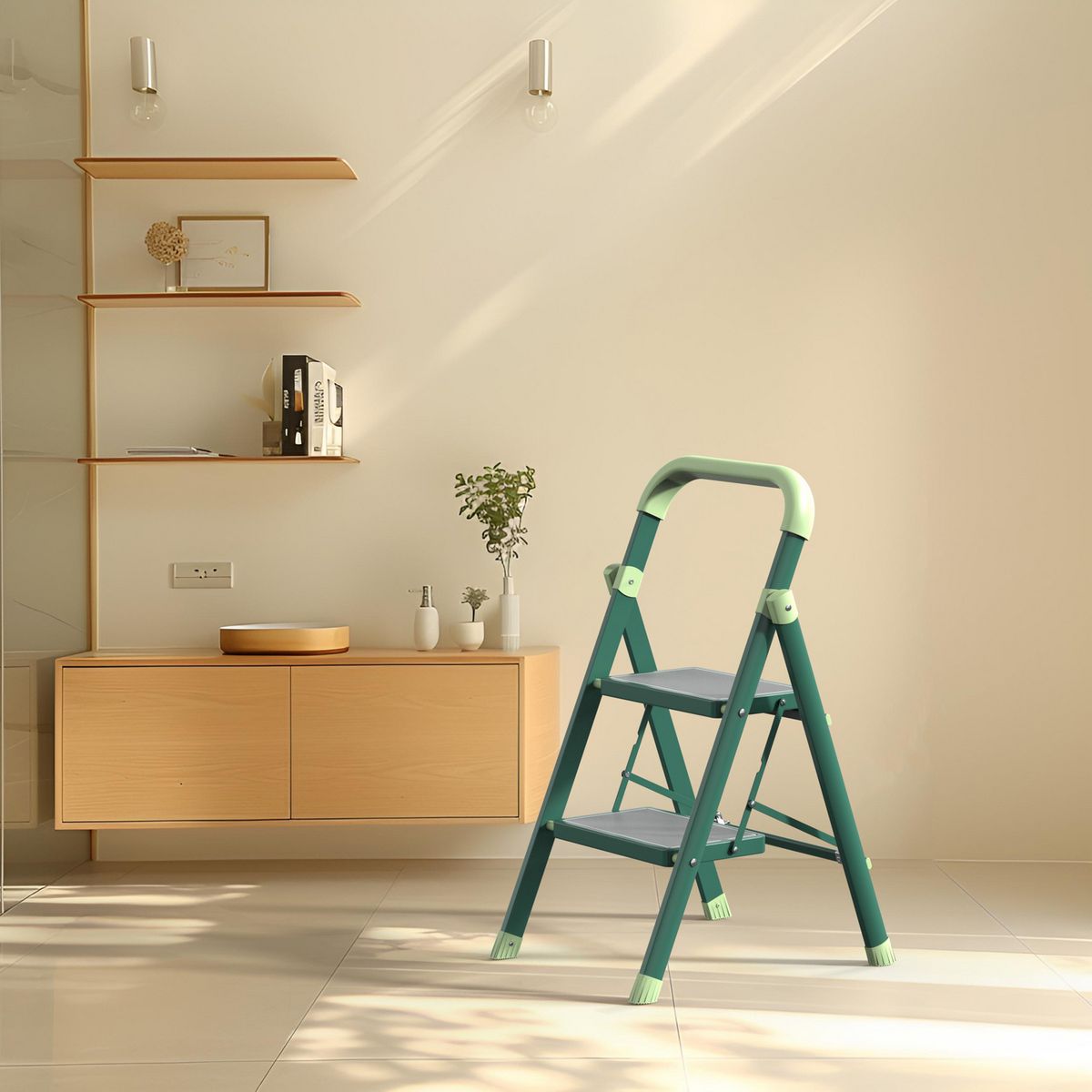 JUST HOME COLLECTION - Escalera 2 peldaños plegables verde De tijera Acero 80.4 cm 2 Peldaños