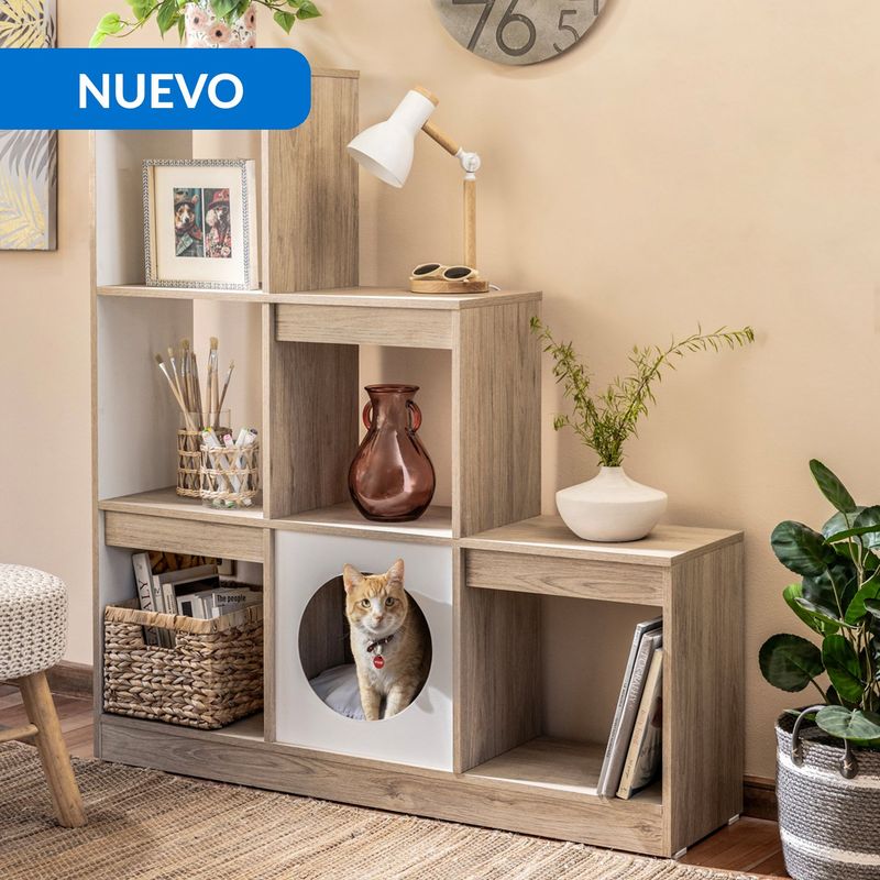 JUST HOME COLLECTION - Librero Annie Espacio Mascota MDP 8 Nivel(es) 120.7x131.4x30.1 cm Rovere/Blanco