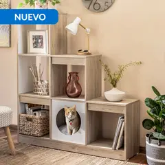 JUST HOME COLLECTION - Librero Annie Espacio Mascota MDP 8 Nivel(es) 120.7x131.4x30.1 cm Rovere/Blanco
