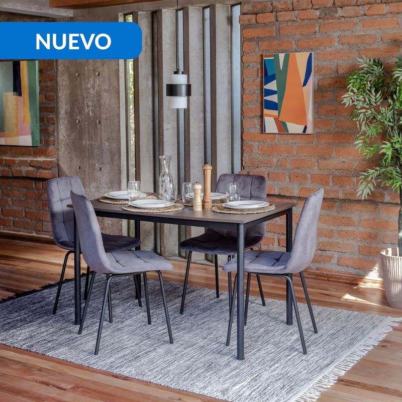 JUST HOME COLLECTION - Juego de Comedor Arty 4 Sillas Mesa Rectangular 120x70x74,8 cm Negro, madera