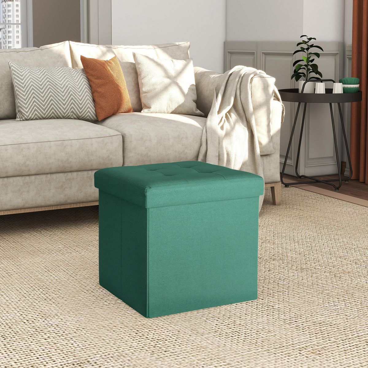 JUST HOME COLLECTION - Pouf plegable verde 38x38x38 cm