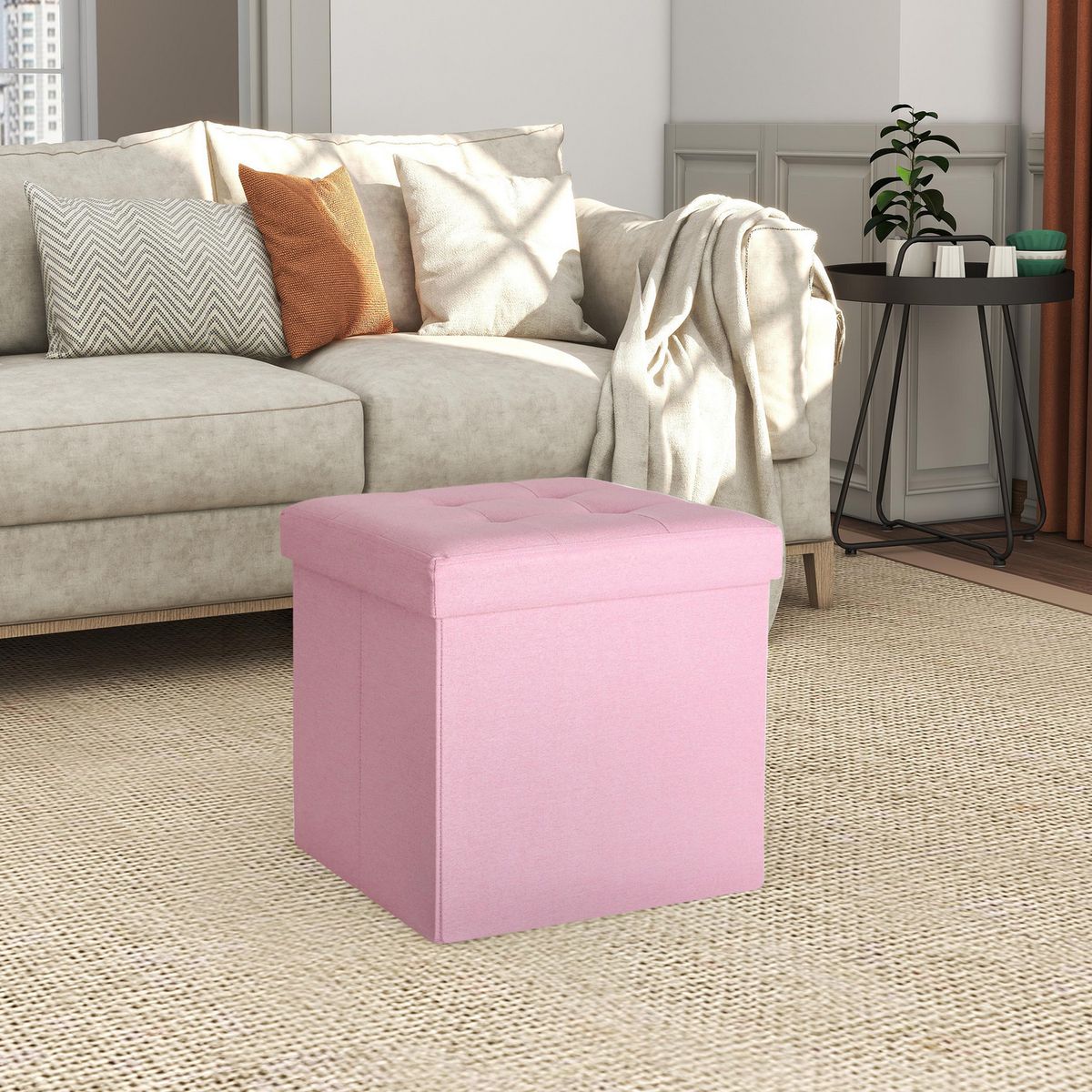 JUST HOME COLLECTION - Pouf plegable rosado 38x38x38 cm