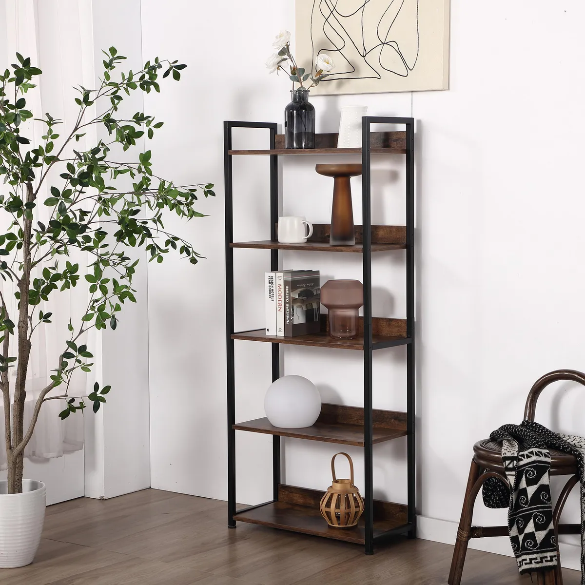 JUST HOME COLLECTION - Estante Wool Metal 5 Nivel(es) 55x140x27 cm Negro/Café