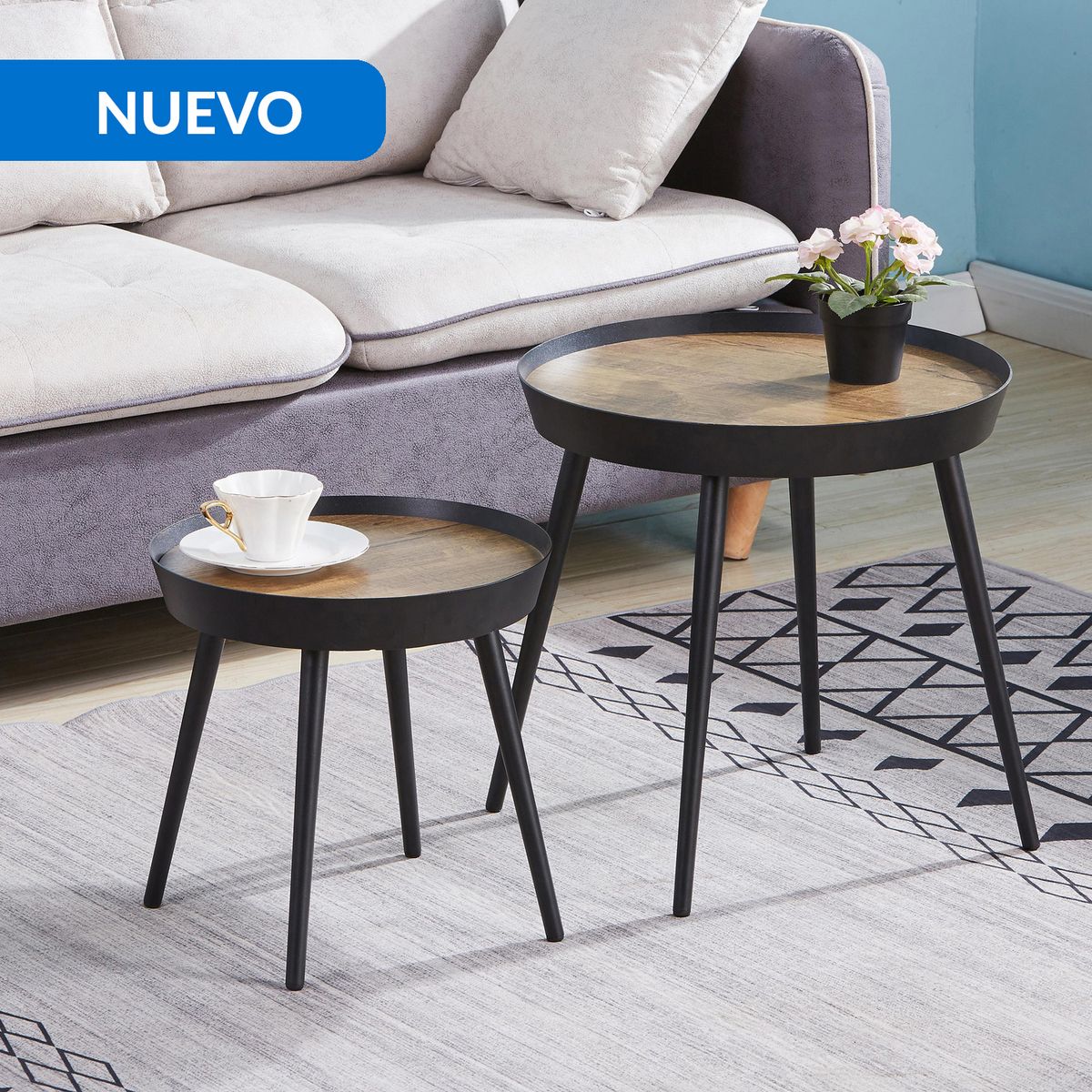 JUST HOME COLLECTION - Set de mesas Sino Café/Negro 45x45x45 m
