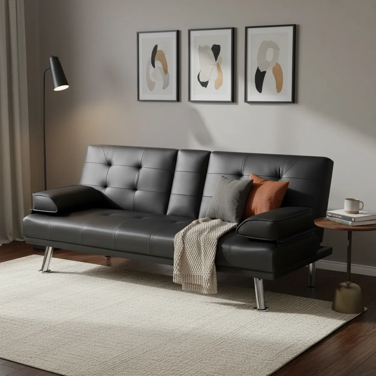 JUST HOME COLLECTION - Futón Aveiro Negro 180x84x77 cm