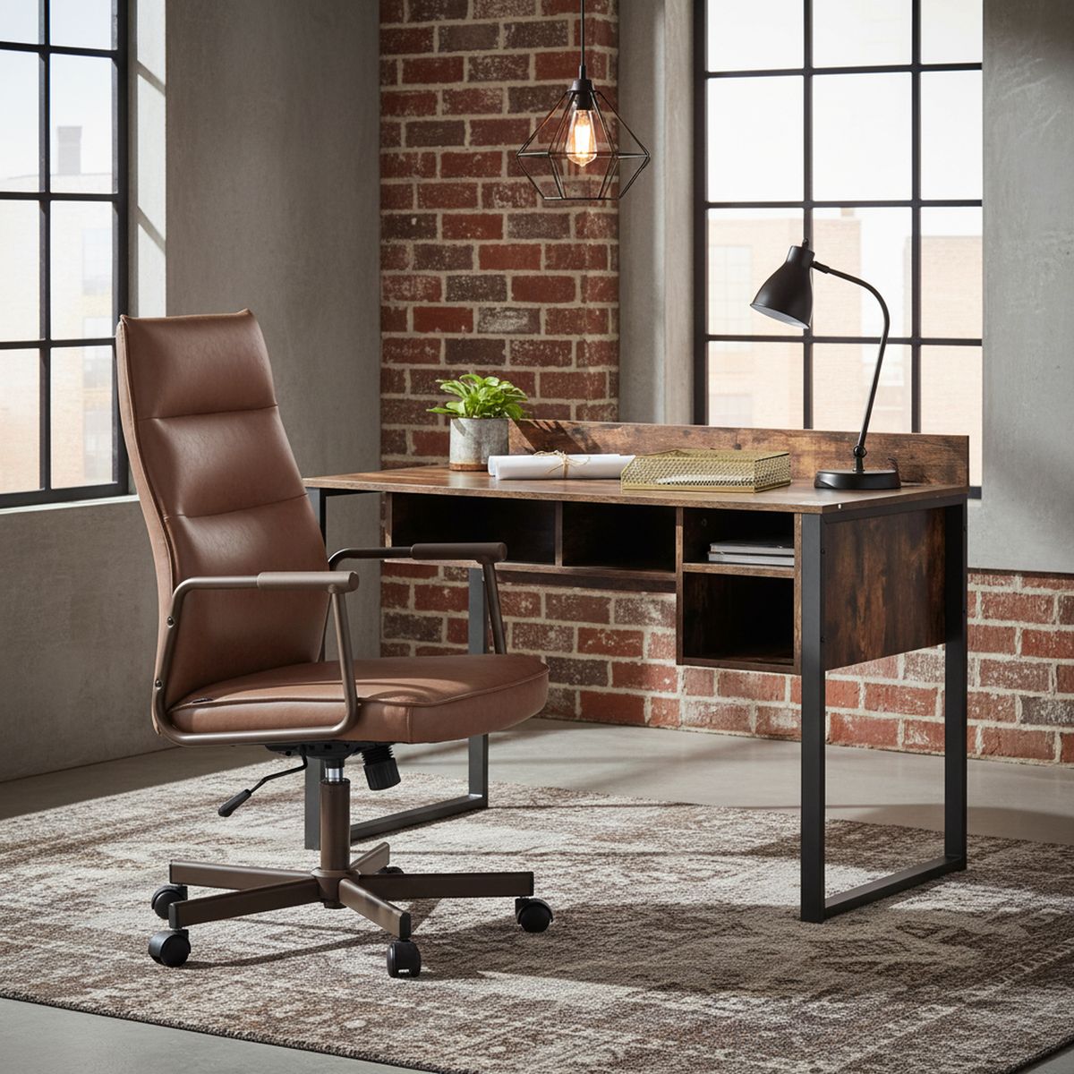 JUST HOME COLLECTION - Escritorio Wool Madera/Negro 120x85x60 cm