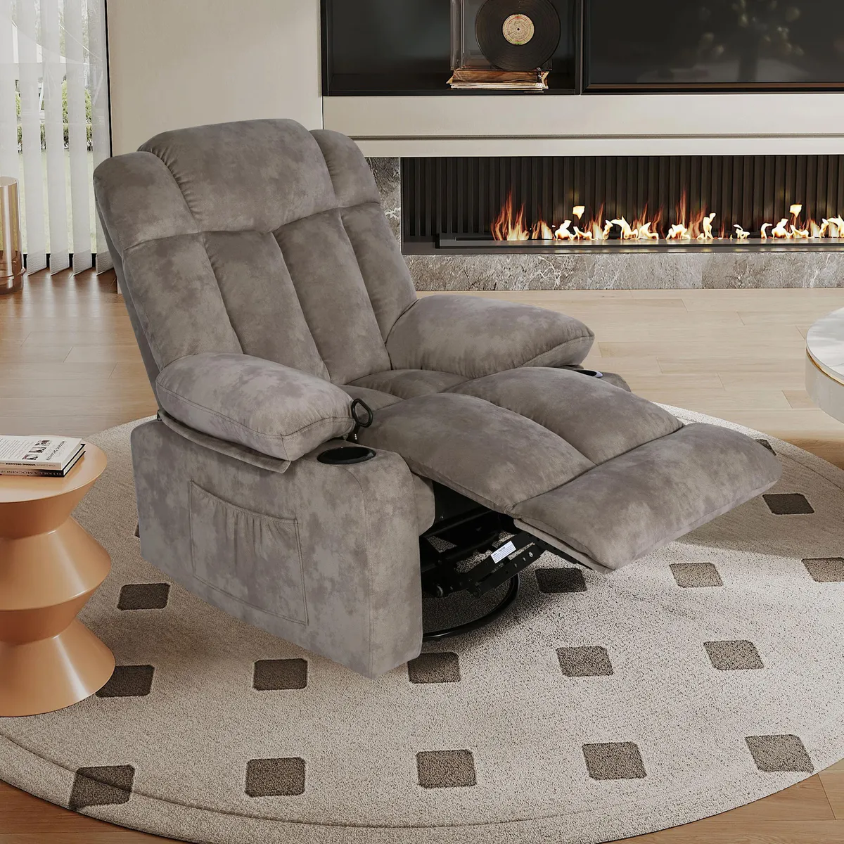JUST HOME COLLECTION - Sillón Bergere Reclinable Mecedor Giro 360 1 cuerpo Telsiai 90x101x164 cm Café