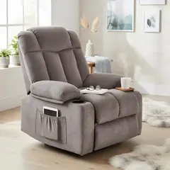 JUST HOME COLLECTION - Sillón Bergere Reclinable Mecedor Giro 360 1 cuerpo Telsiai 90x101x164 cm Café