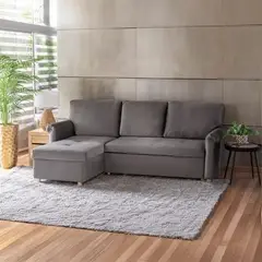 JUST HOME COLLECTION - Sofá Seccional Cama con Almacenamiento Josu Gris 227x146x92 cm