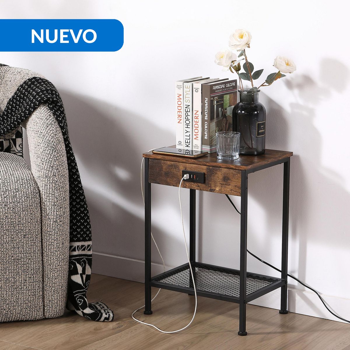 JUST HOME COLLECTION - Mesa lateral Oakham Café 38x28x52 cm