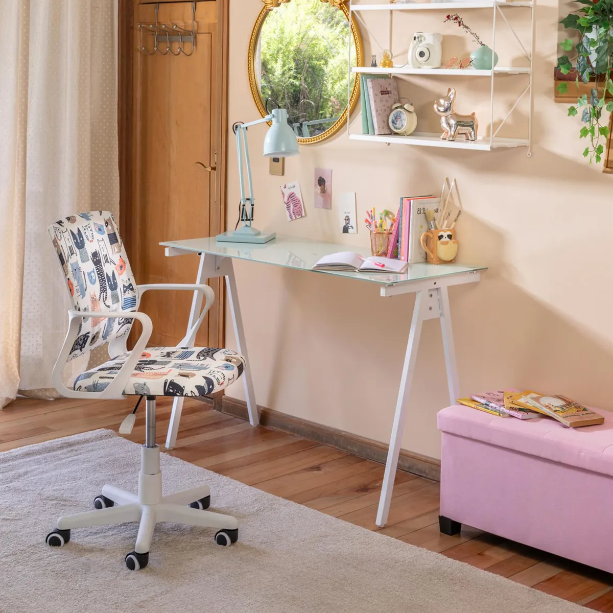 JUST HOME COLLECTION - Silla Escritorio Infantil Gato Blanco/Multicolor
