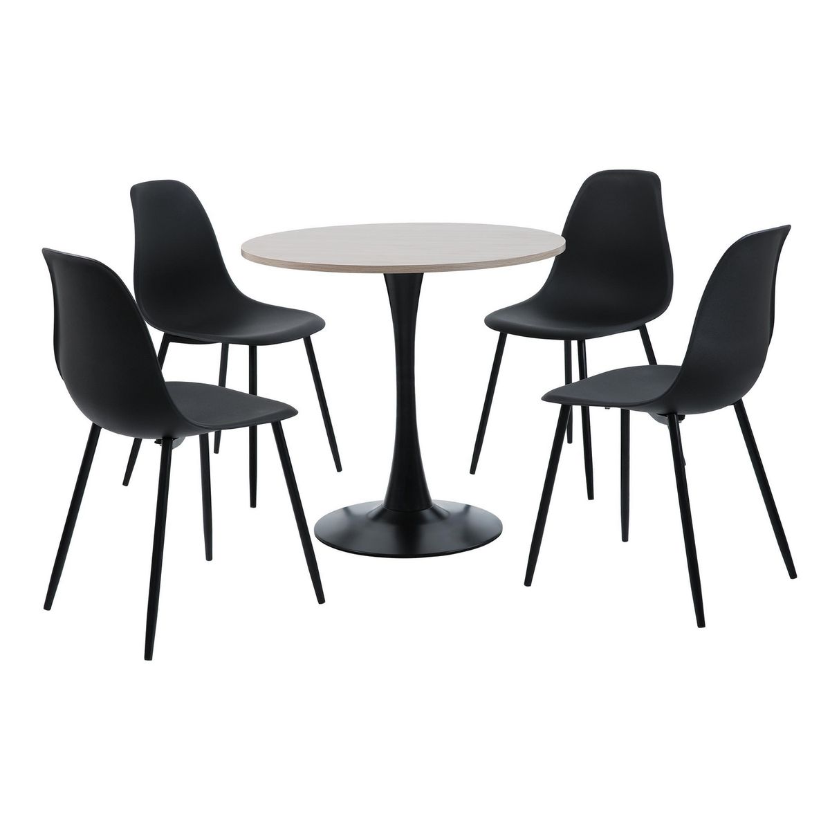 JUST HOME COLLECTION - Juego de Comedor Susana 4 Sillas Mesa Rectangular 80 cm x 75 cm Negro, Madera