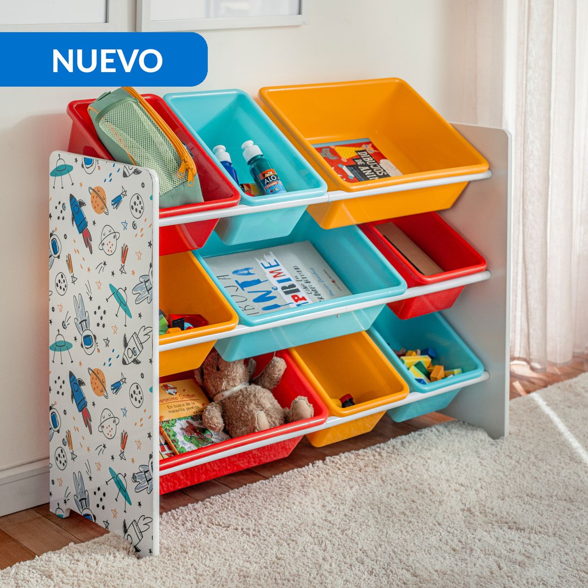JUST HOME COLLECTION - Estante Infantil Cohetes 9 Cajas 3 Nivel(es) 83.5x60x29.5 cm Multicolor