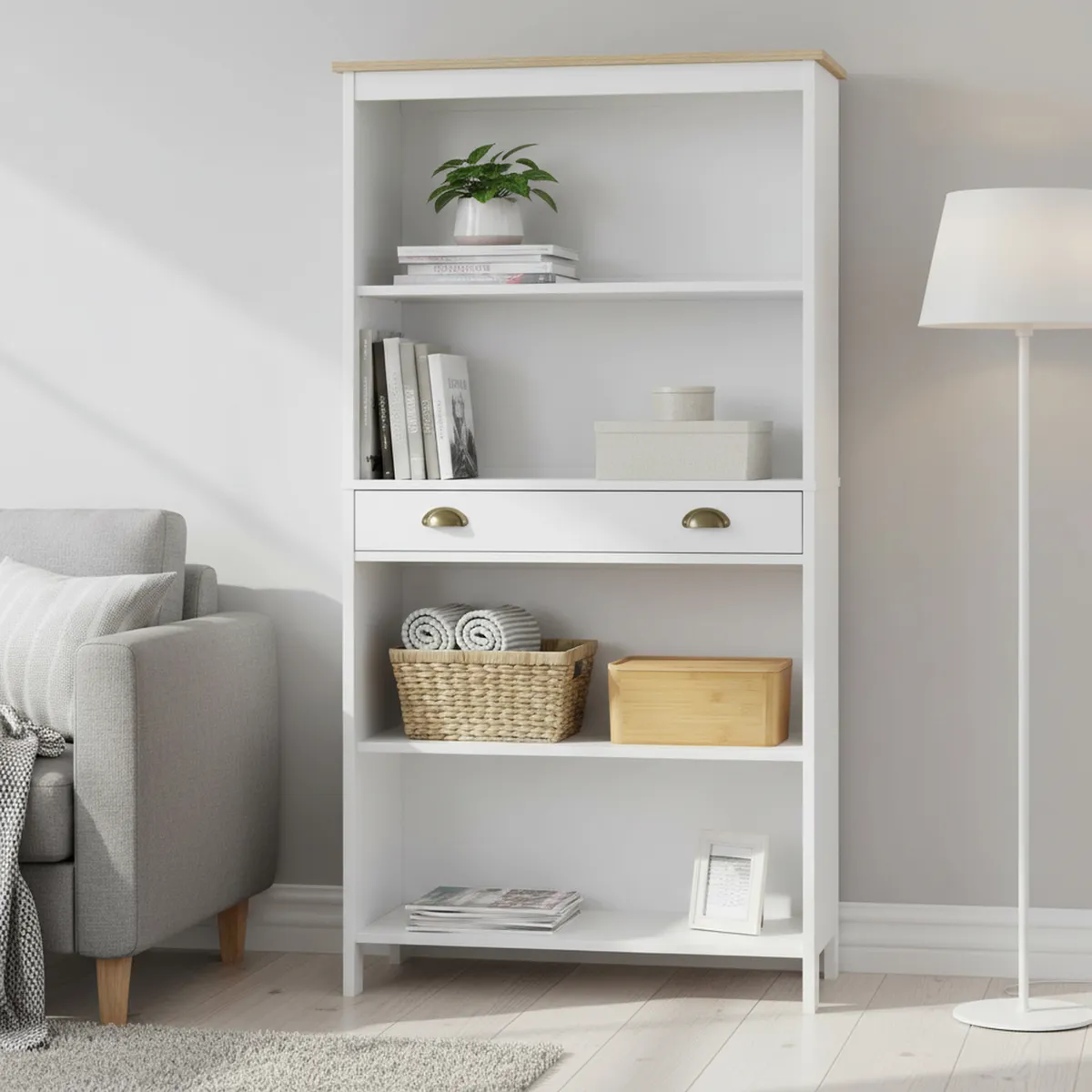 JUST HOME COLLECTION - Estante Librero Nantes Madera 4 Nivel(Es) 80X152X30 Cm Blanco