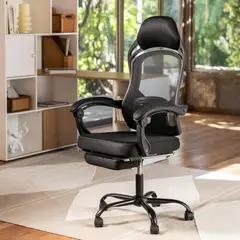 JUST HOME COLLECTION - Silla Escritorio Ergonómica Reposapiés Ejecutiva Turin Negro