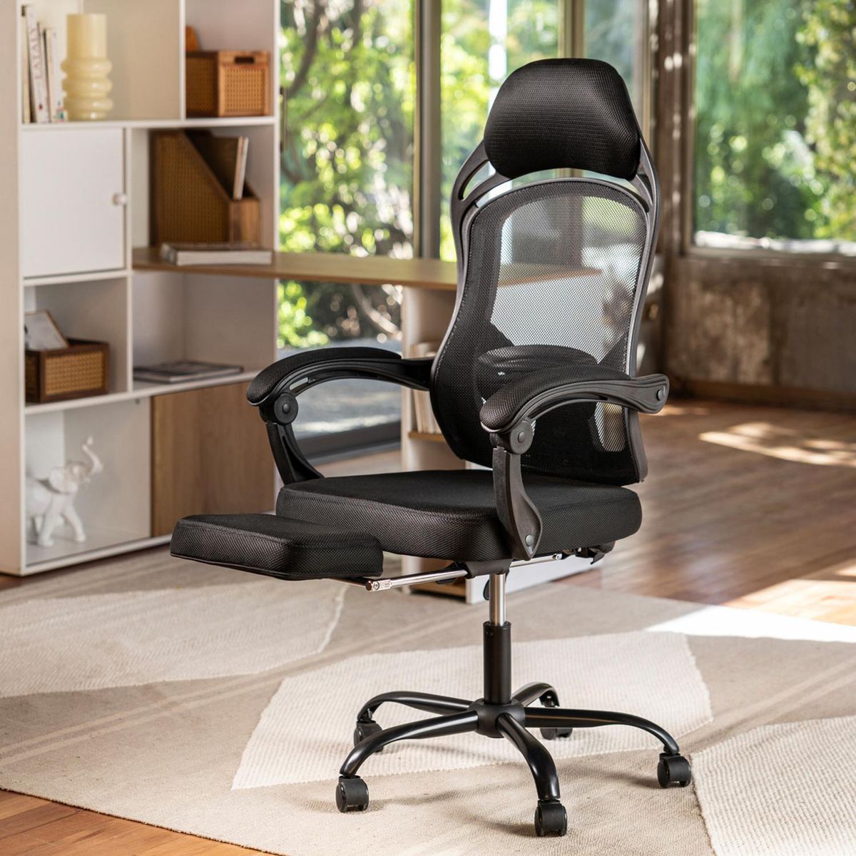 JUST HOME COLLECTION - Silla Escritorio Ergonómica Reposapiés Ejecutiva Turin Negro