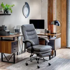 JUST HOME COLLECTION - Silla Escritorio Reposapiés Ejecutiva Rocky Gris